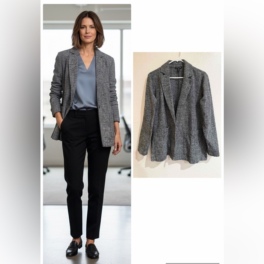 Eileen Fisher Gray Textured Organic Cotton Blazer size XS